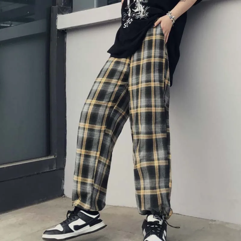 Винтажные клетчатые свободные брюки JMPRS длиной до щиколотки с высокой талией