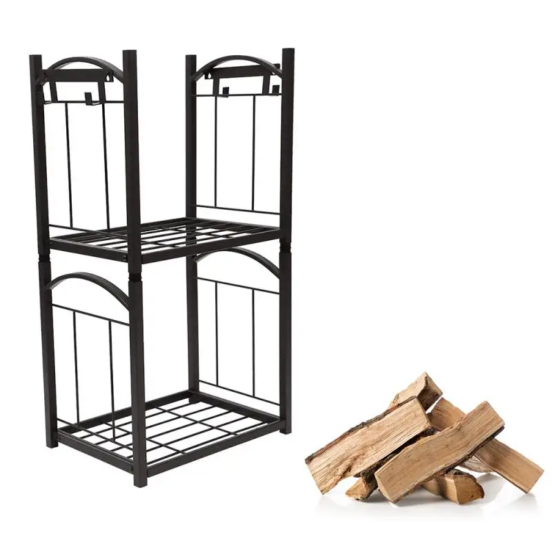 

2 Layers Iron Firewood Rack Firewood Fireplace Tool Rack Indoor Outdoor Kindling Holder Kitchen Firewood Storage