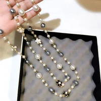 camellia flowers luxury pearl sweater chain jewelry collier femme party pearl long necklace for women