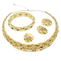 hot selling latest brazilian gold jewelry set woman necklace ring earring set wedding jewelry hv21080435