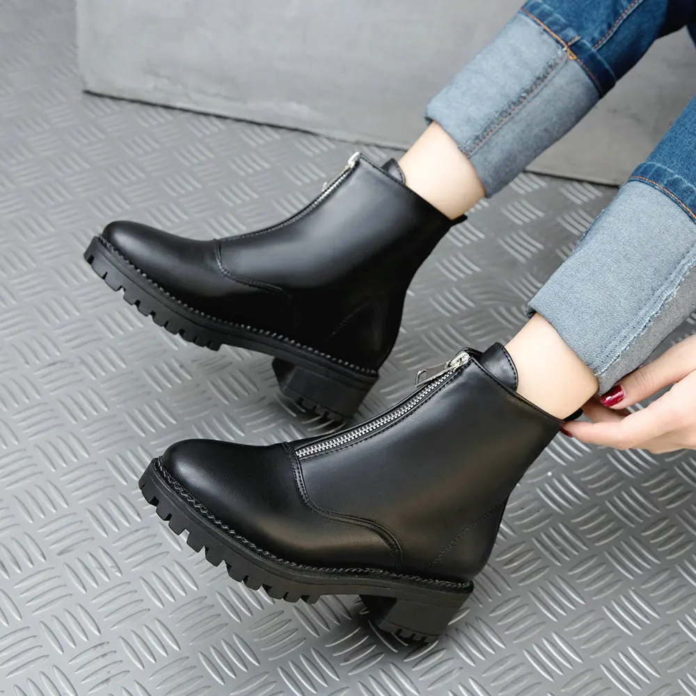 Ботильоны женские на молнии спереди теплые меховые плюшевые стельки Модная