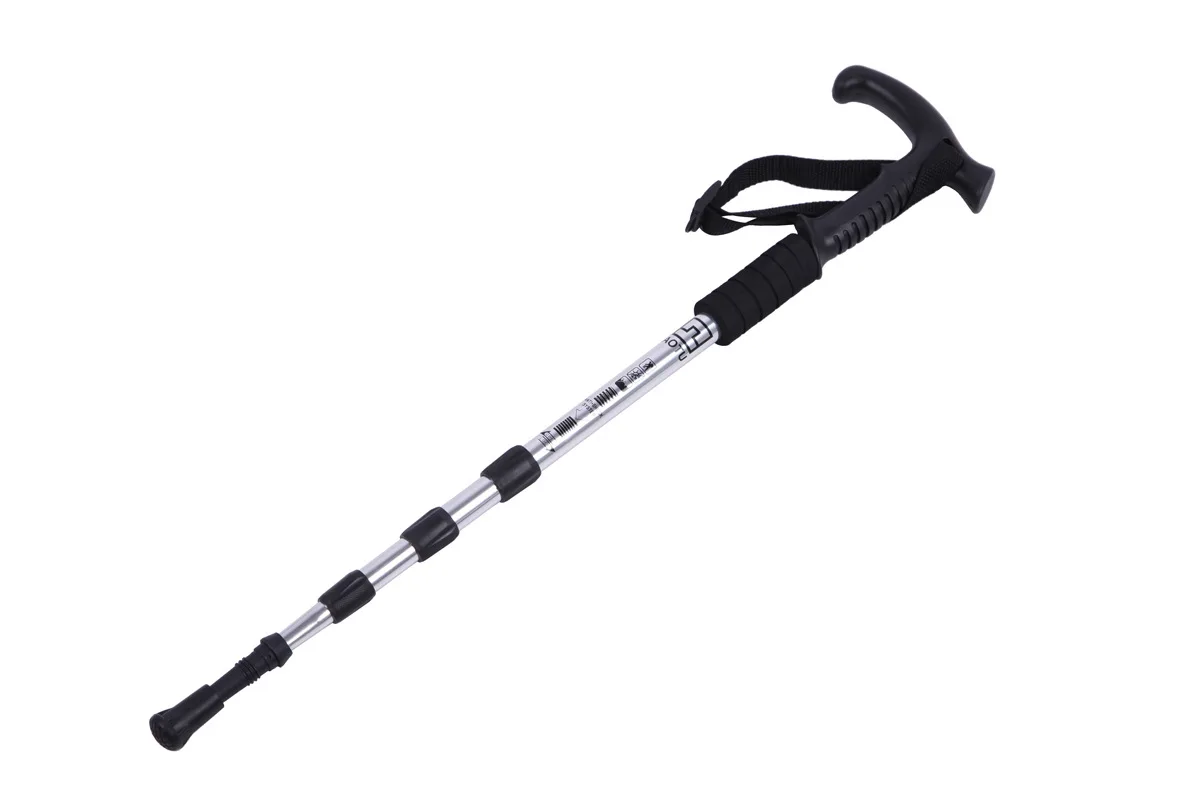 Silver T-handle альпинистские стойки с изгибом костыли необходимые для прогулок на открытом воздухе трость телескопическая палка hike pin hiking poll - Цвет: Silver