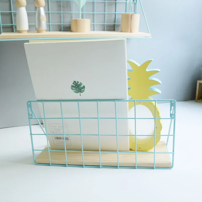 Деревянная железная настенная полка стойка для хранения спальни кухни домашнего