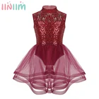 Iiniim Детские платья для девочек без рукавов с блестками балерины с вырезом на спине для фигурок катания на коньках костюм для катания на роликах балетное танцевальное платье