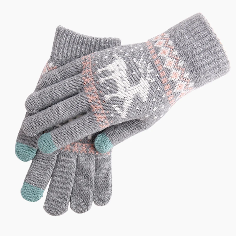 Women NEW Christmas Elk Deer Gloves Knitted Thicken Winter Warm Touch Screen Gloves Full Finger Mittens Red Pink Black Gloves