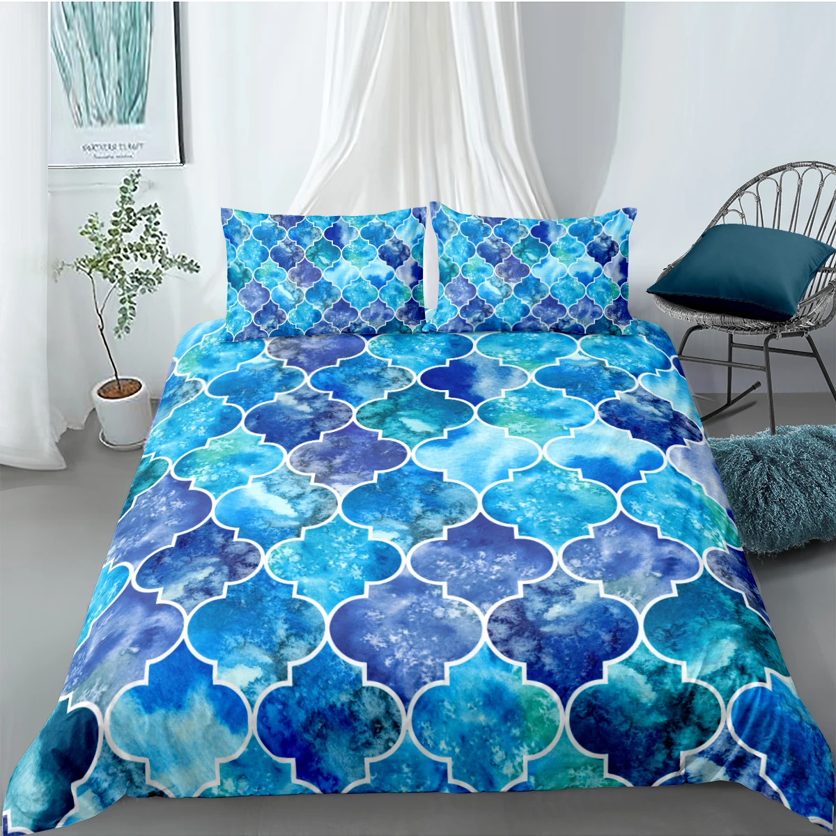 

Modern Comforter Covers 3D Blue Quilt Cover Set Pillow Covers King Queen Super King Twin Full Size 140*210cm Marbling Bedclothes
