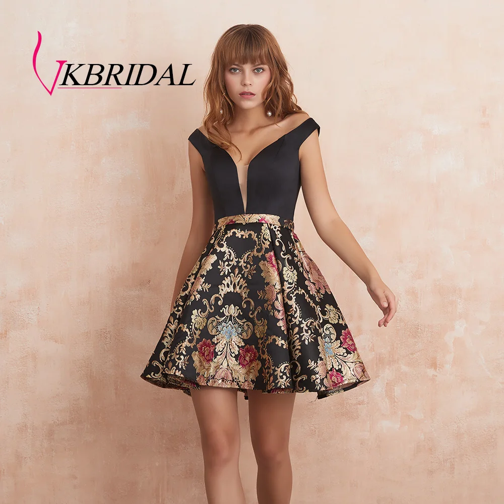 VKBRIDAL платье для встречи выпускников новинка 2019 черные атласные Короткие платья с
