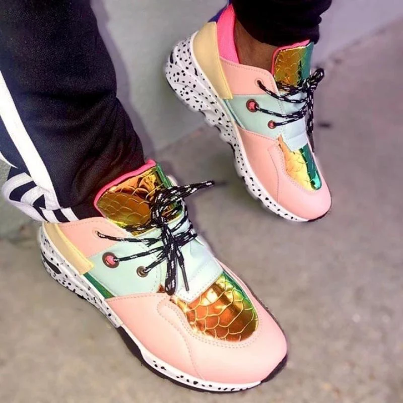 

2021 Fashion Women Sneakers New Mixed Color Breathable Female Casual Shoes Comfortable Sequins Outdoor Ladies Sport Shoes