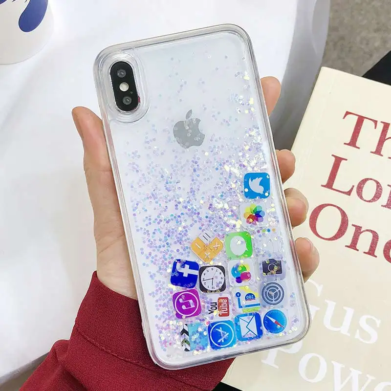 Для iPhone 11 Pro Max чехол Мобильный Жидкий блеск с приложением Настольный значок для X