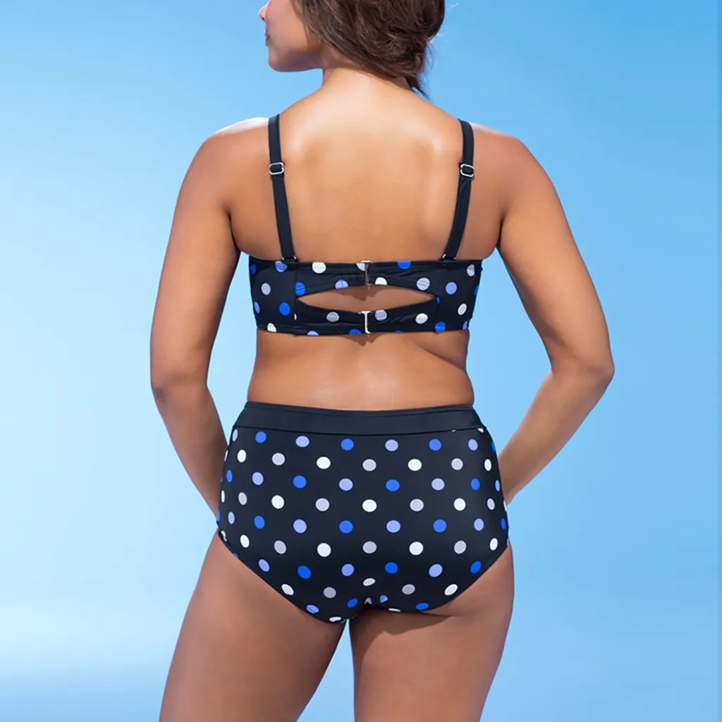 Бикини в горошек с высокой талией 2 шт. однотонный бюстгальтер набивкой плюс