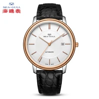 2021 seagull mens watch leather strap waterproof 18k gold plated automatic mechanical watch series 218 12 1026g