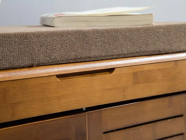 

Bamboo Furniture 2 Doors Shoe Cabinet with Drawer & Removable Seat Cushion Shoe Cabinet Storage Unit Bench Entryway Organizer