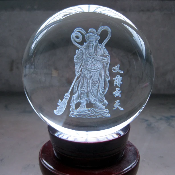 

GOOD LUCK Asia HOME efficacious Recruit money God of wealth CAI SHEN GUAN GONG FENG SHUI Talisman 3D Crystal ball statue