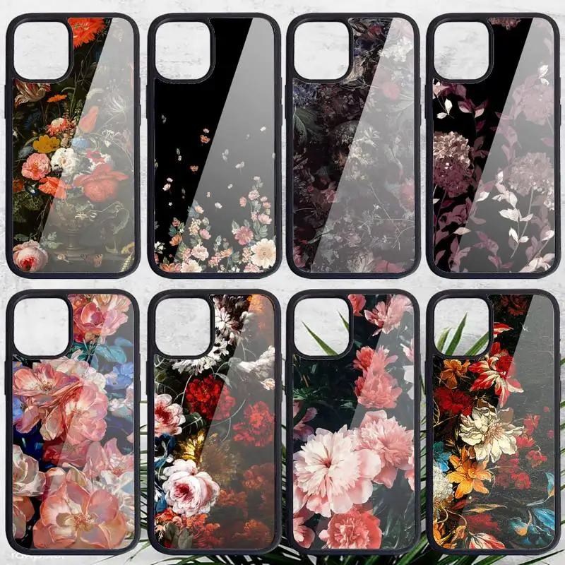 

Black Art Flowers Phone Case PC for iPhone 11 12 pro XS MAX 8 7 6 6S Plus X 5S SE 2020 XR