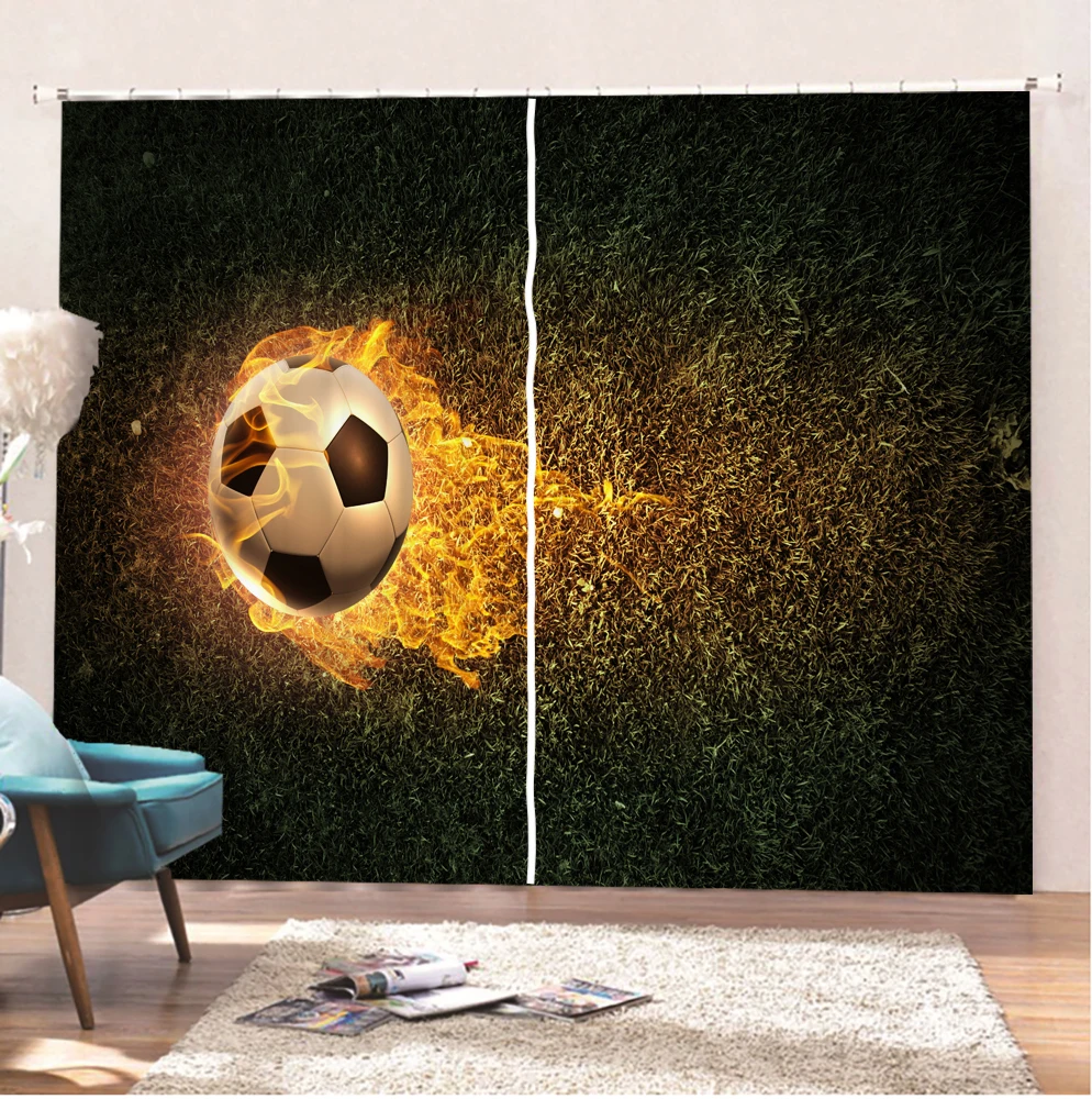 

Спортивная оконная занавеска для мальчиков, декор для спальни, Затемненные оконные шторы, 2 панели, баскетбольная бейсбольная печать, обраб...