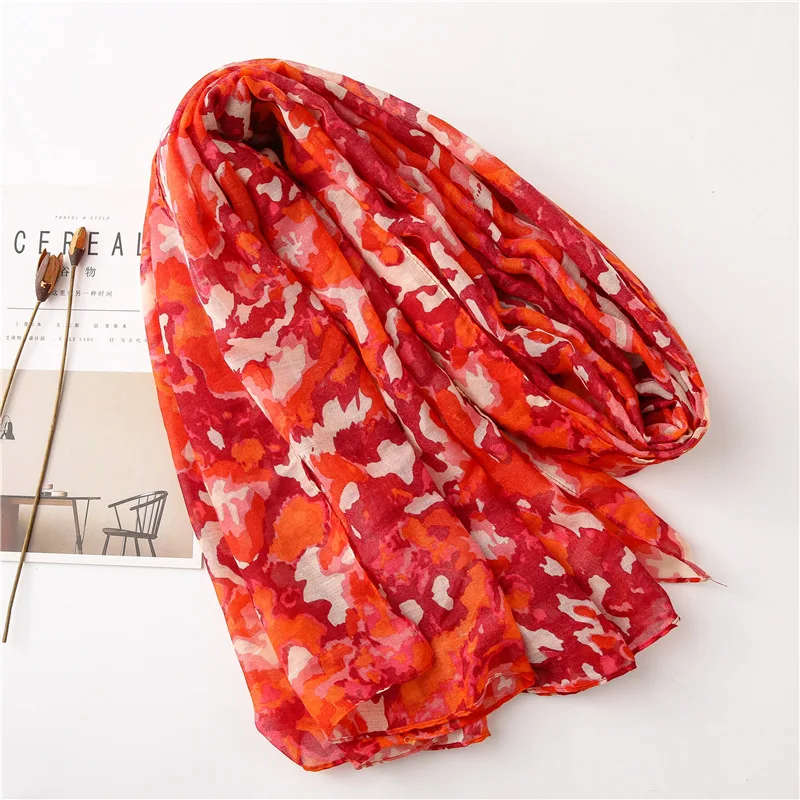 Fashion Abstract Floral Cotton Scarves for Women Spring Autumn Soft Neck Head Shawls and Wraps Lady Pashmina Bandanas |
