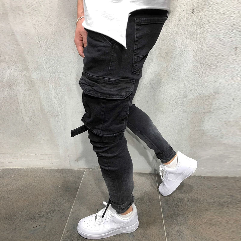 Мужские джинсы VOMINT повседневные зауженные с большими карманами и бисером модель