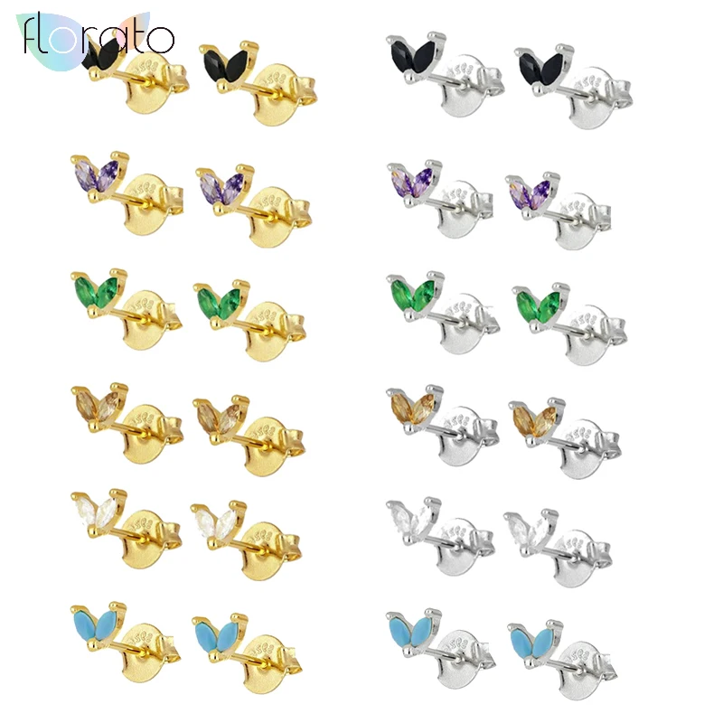 

925 Sterling Silver Ear Needle Minimalist Stud Earrings for Women Turquoise Green/black/purple/white Crystal Earrings Jewelry