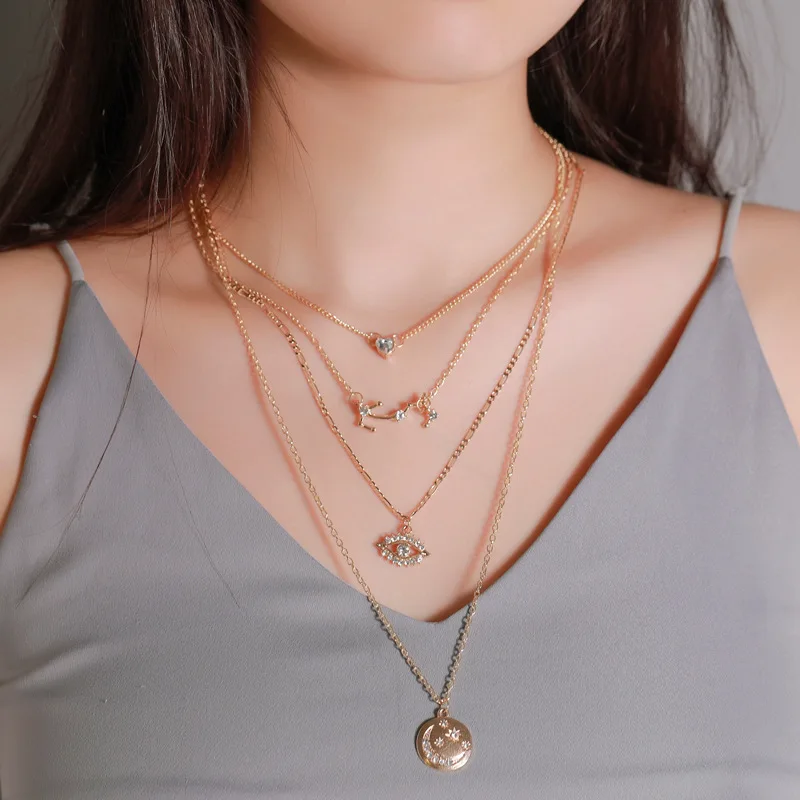 

Fashion multilayer disc moon pendant trend love diamond women necklace turkish demon eye 2020 glamour declaration party jewelry