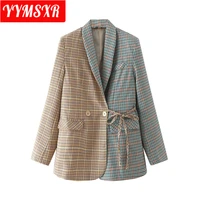 suit jacket women 2022 autumn and winter new retro plaid waist mid length top temperament fashion and elegant casual clothes