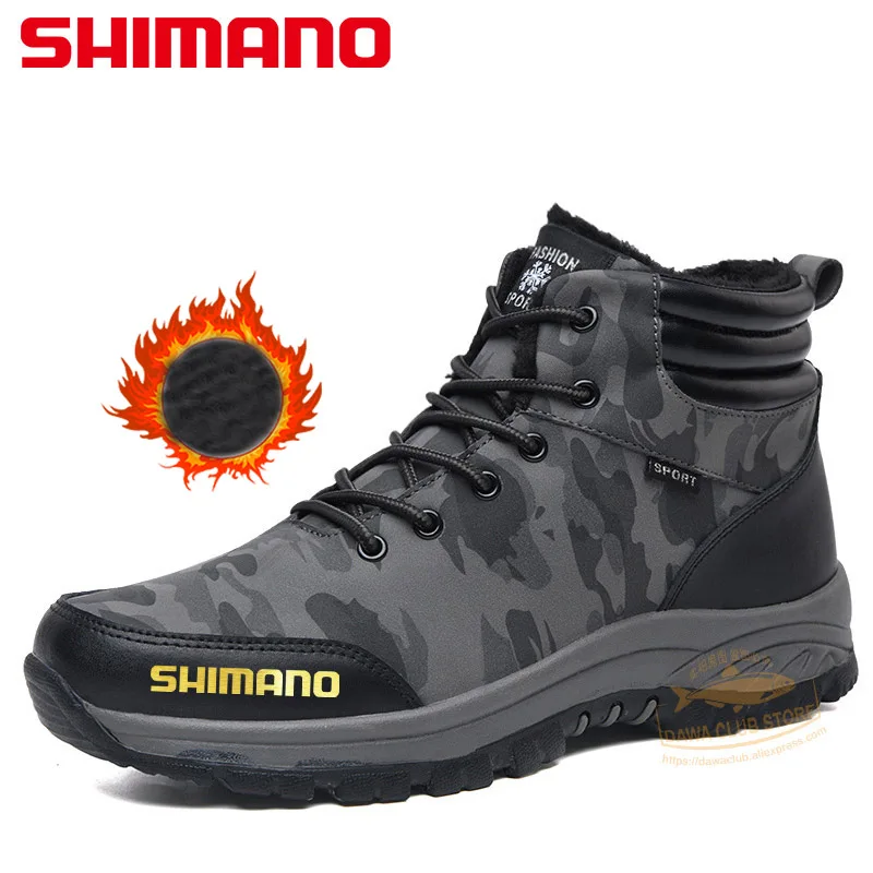 

Мужские зимние Бархатные ботинки для рыбалки SHIMANO, теплые уличные ботинки средней длины для походов, большие размеры 39-47, новинка 2022