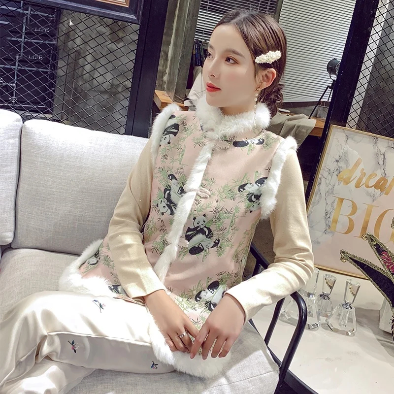 Китайский стиль, зимний женский жилет, без рукавов, пальто, Qipao, жилет, свободный, в винтажном стиле, теплый, мягкий жилет, хлопок, новинка, жилет, Femme, TA2142