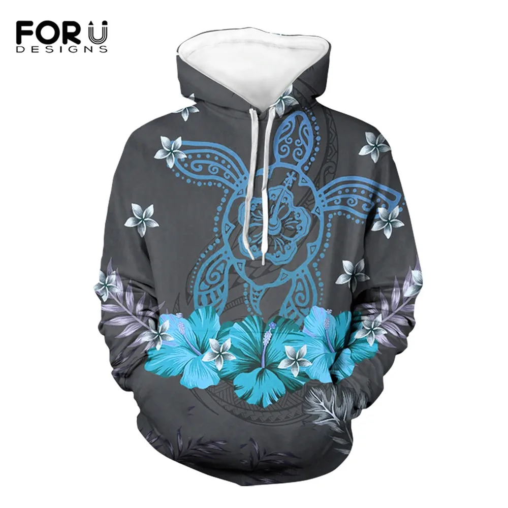 

FORUDESIGNS Women's Loose Oversize Hoodies Hawaii Turtle Polynesian Tribal Hibiscus Print Casual Long Pullovers Sweatshirts Lady