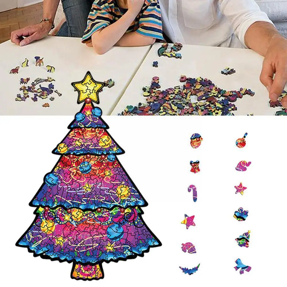 

Деревянная мультяшная Красочная рождественская елка, креативная головоломка, обучающая игрушка для родителей и детей, пазл, Семейные игруш...
