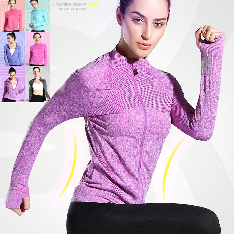 6 цветов женские куртки для бега на молнии для йоги фитнеса спорта Спортивная одежда для тренажерного зала Топ Ropa deporte Mujer для женщин куртки пальто