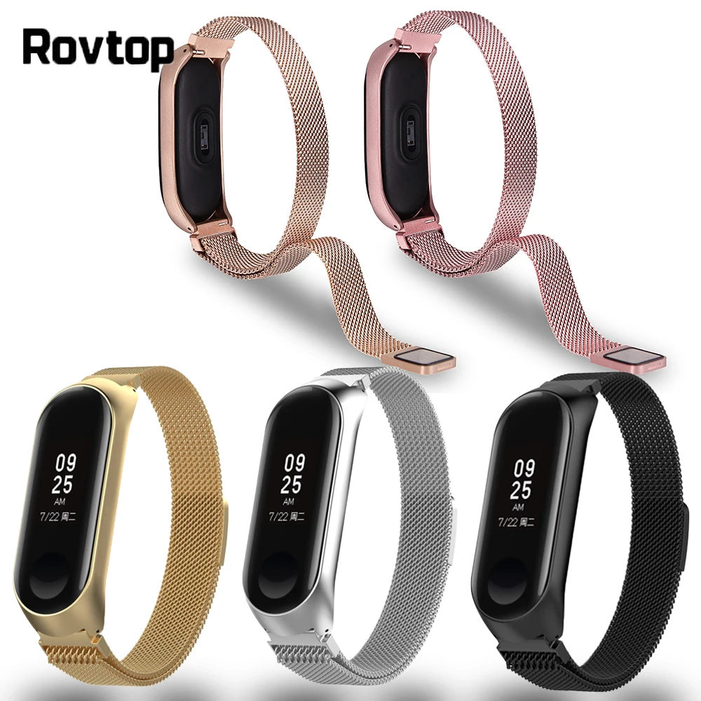 Rovtop ремешок для Xiaomi mi Band 4 ремешок для Xiaomi mi band 3 браслет для mi band 3 M3 M4 металлический Безвинтовой браслет из нержавеющей стали