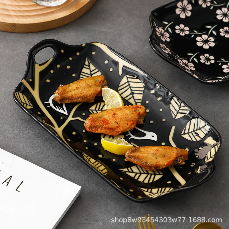 Nordic household 12 inch ceramic large fish plate double ear deep dish baking sushi tableware wholesale | Дом и сад