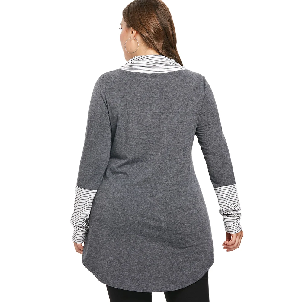 ROSEGAL плюс размер полосатая Высокая Низкая футболка с длинными рукавами Хомут