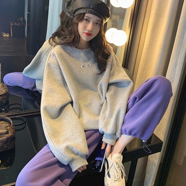 

2021new Autumn and Winter Loose Gray Round-collar Fleece Lined.Kio