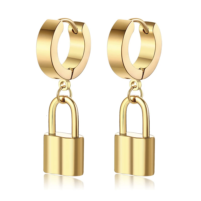 ED-364G-L Vnox персонализированные серьги Huggie с первоначальным замком для женщин, висячие серьги из нержавеющей стали, Заказные ювелирные изделия с надписью Sister Candid - Окраска металла: ED-364G-L