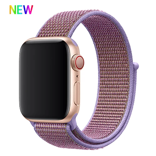 New Lilac 4 Нейлоновый ремешок для Apple Watch band 42 мм 38 мм iWatch 4 band 44 мм 40 мм Браслет спортивная петля ремешок для часов correa ремень дышащий - Цвет ремешка: New Lilac 4