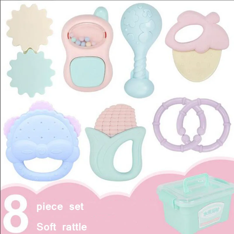 

Baby Rattles Toy Soft Glue Hand Grabbing Water Boiled Bell Cartoon Teether Toys For Newborn Oral Care Teething Development 0-12M