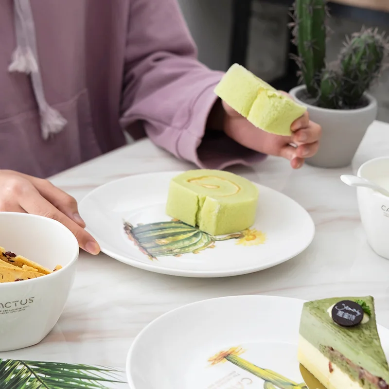 4 Шт. 8 Дюймов Круглый Кактус Свежий Домашний Фарфор Посуда Завод Блюда Стейк