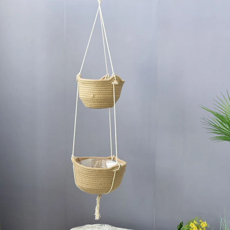 

Flower Pot, Cotton Rope, Hanging Flower Basket, Hanging Pot, Cotton, Linen, Round Woven Storage, Bamboo Basket