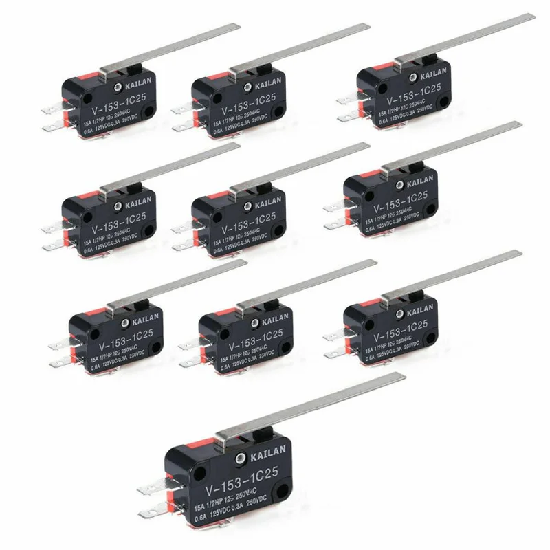 

10pcs/lot Electrical Micro Switches V-153-1C25 Limit Switch Long Straight Hinge Lever Type SPDT Switch for Instrument Measure