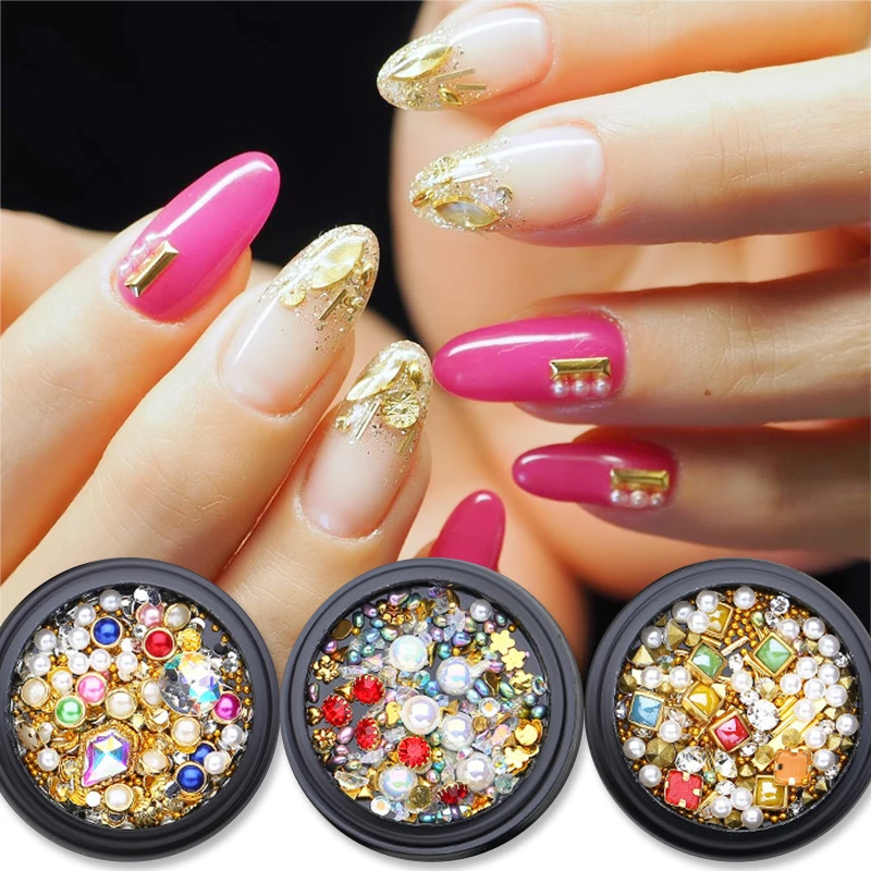 3D Стразы для ногтей смешанные золотые заклепки цветные стразы с плоской задней
