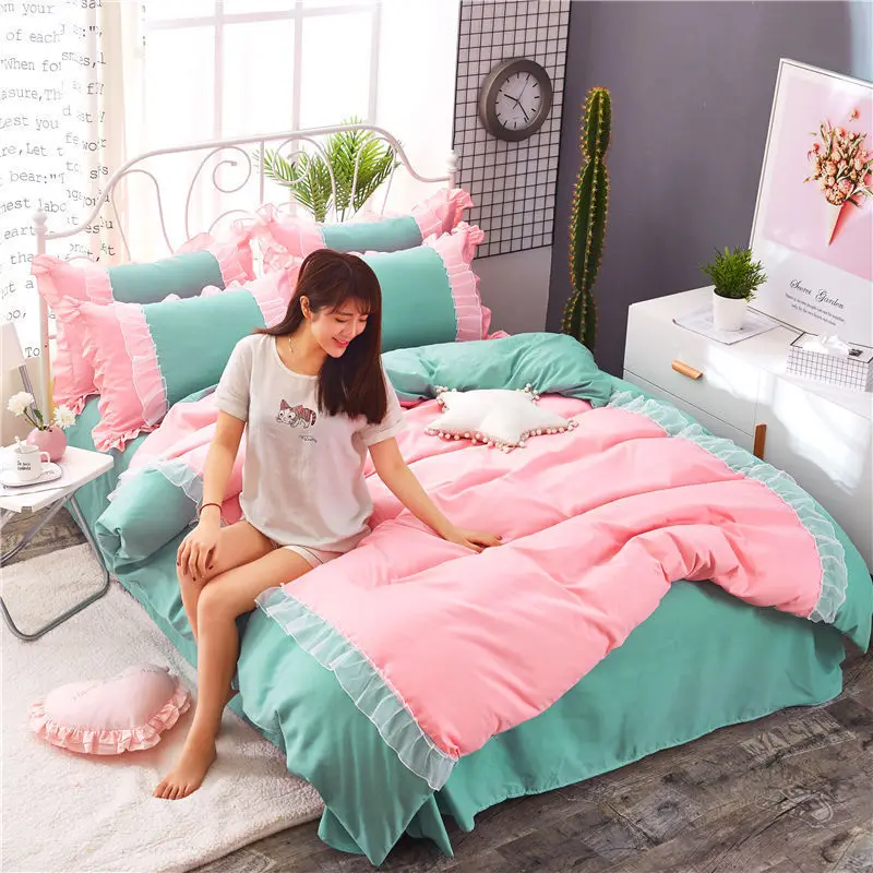 Комплект постельного белья принцессы для девочек с кружевной оборкой 3 шт./4 шт.