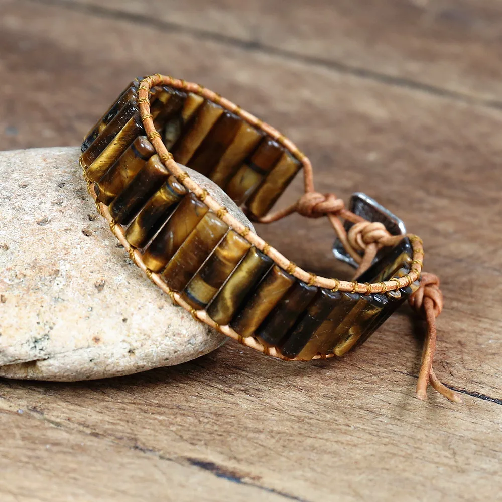 Цилиндрический тигровый глаз камень бусины нить оберточный браслет для женщин и