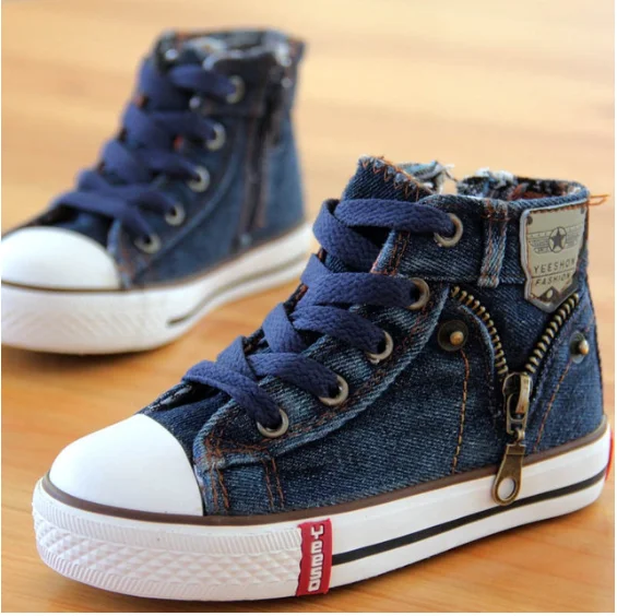 Shengxuanny New Arrived Size 25-37 Children Shoes Kids Canvas Sneakers Boys Jeans Flats Girls Boots Denim Side Zipper | Детская одежда