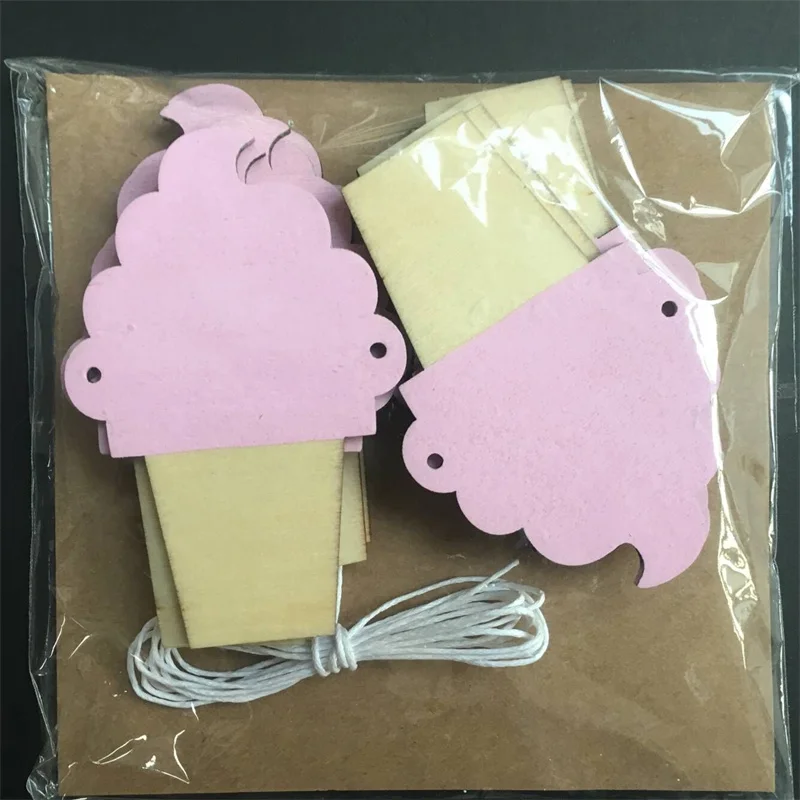 10Pcs/Set Cute Ice Cream Wood Chips Garlands Banner Baby Shower Bunting Kid's Room Wall DIY Pull Flower Christmas Party Ornament - купить