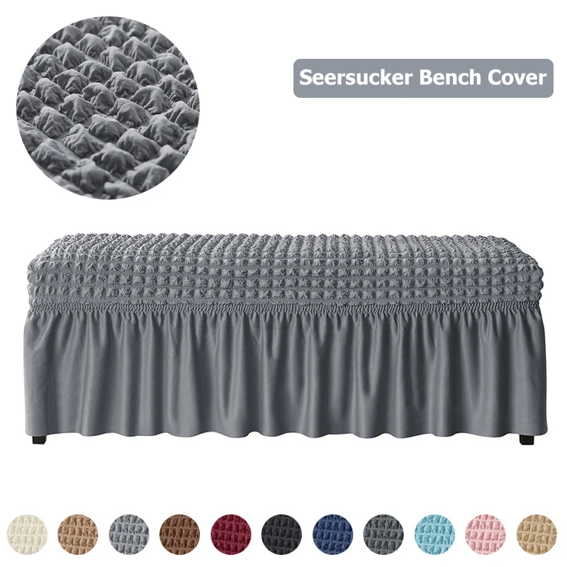 Seersucker Bench Cover for Living Home Dining Room Bedroom Piano Stretch Bubble Fabric Long Seat Covers Washable Decor Seat Case