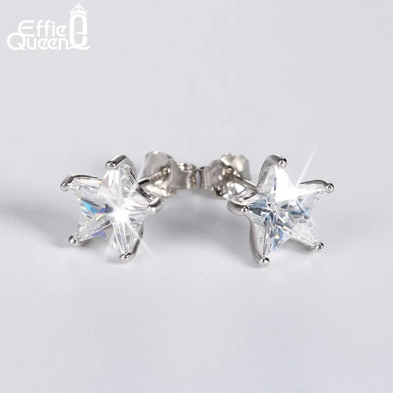 Effie queen, настоящее 925 пробы, серебряные серьги-гвоздики, ювелирное изделие для женщин, австрийский циркон, пятиконечная звезда, серьги для девочек BE02