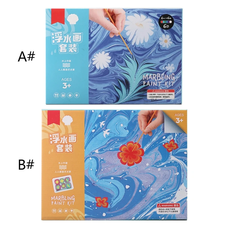 

W3JD Kids Water-based Art Paint Set Marbling Painting Kit DIY Painting on Water Creative Art Set of 6 Colors Acrylic Paint