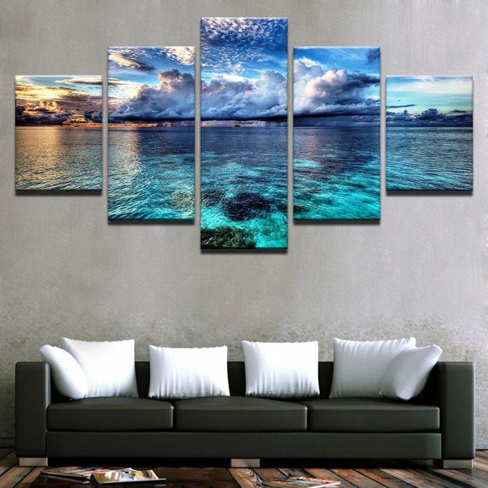 HD печать на стене современные картины холсте искусство 5 шт. закат Светящийся