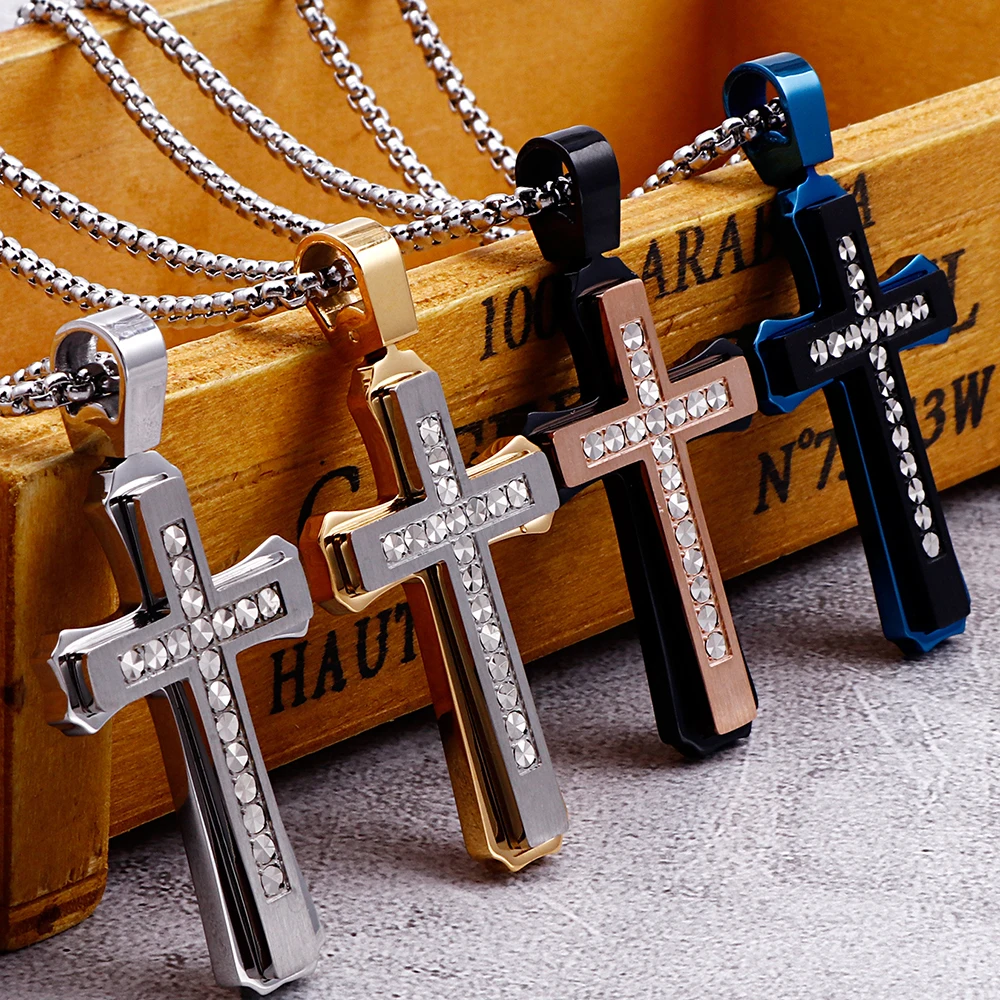 Цепочка с кулоном в виде креста из нержавеющей стали|Ожерелья подвеской| |