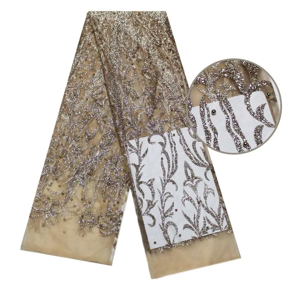 5 ярдов элегантная кружевная ткань из розового золота с бусинами для женского